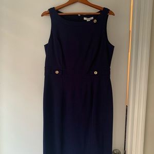 Blue dress with gold buttons